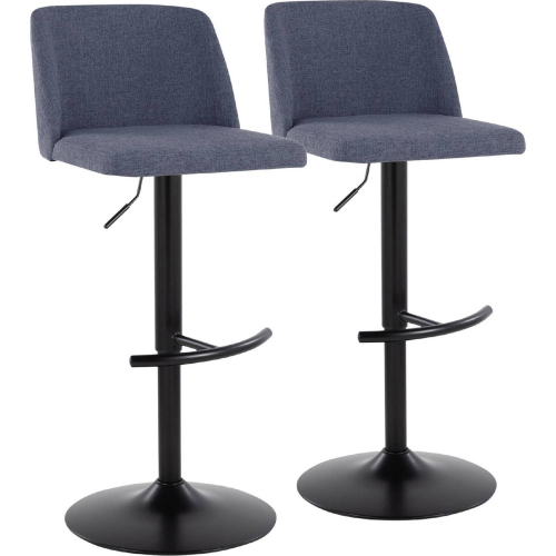 Lumisource BS TRNOFB RT2 BKBU2 Toriano Adjustable Swivel Bar Stool in Blue Fabric Black Metal Set of 2